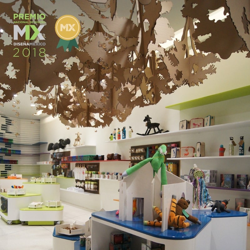 .A toy store filled with various toys and colorful paper cutouts displayed on shelves